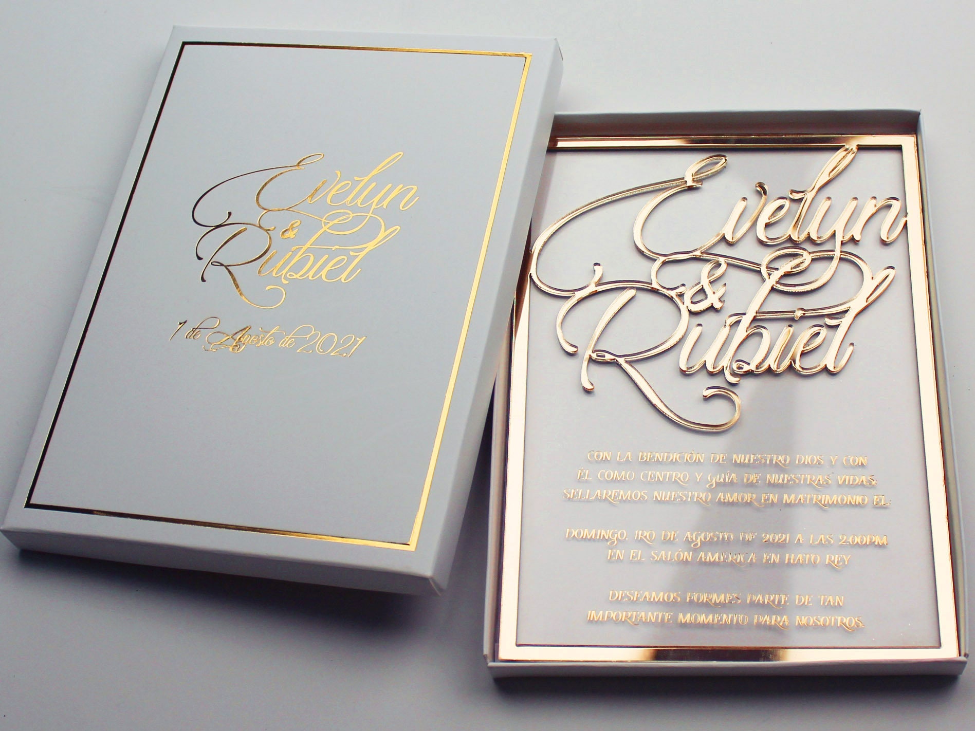 Gold Foil Engraved Clear Acrylic Invite With White Box Custom Etsy