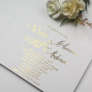 Echtes Gold Heißfolien Hochzeitseinladungen, Gold Invite, Personalisierte Hochzeitseinladung, Gold Heißfoliendruck, Golden, Rose Gold oder Silber