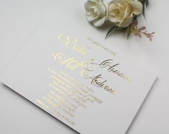 Real Gold Hot Foil Wedding Invitations, Gold Invite, Personalised Wedding Invitation, Gold Hot Foil Printing, Golden, Rose Gold or Silver