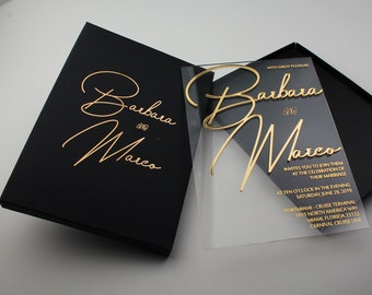 Luxury Acrylic Wedding Invitation Set: Hot Foil, Mirrored Plexiglass with Box