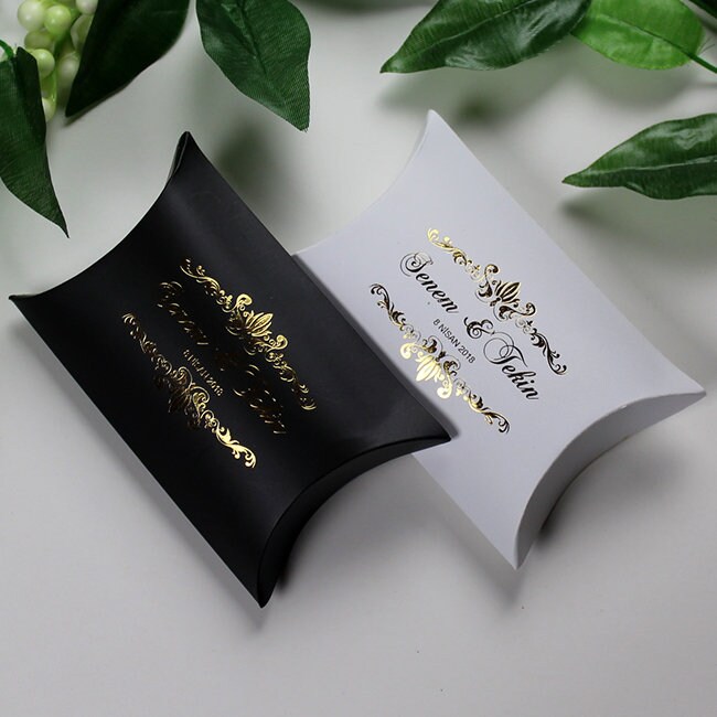 Customized Pillow Favor Box with Gold Names Gold Pillow Box Etsy