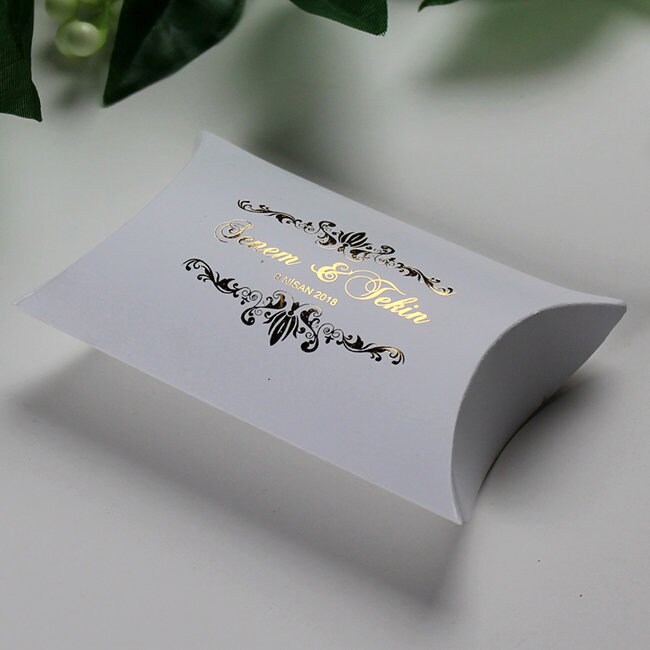 Customized Pillow Favor Box with Gold Names Gold Pillow Box Etsy