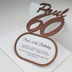 Biglietto personalizzato per il 60° compleanno, 60° biglietto, Biglietto per l'età di 60 anni, Sessantenne sessantenne, Marrone Felice 60°, Regalo personalizzato 60°, Biglietto fatto a mano, Taglio laser
