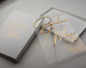 Luxury Acrylic Wedding Invitation: Hot Foil Embossed, Handmade