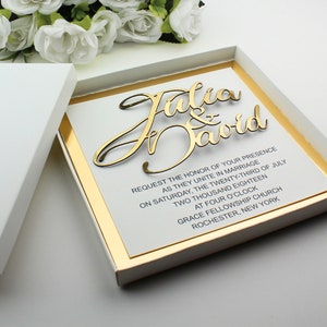 Inviti di nozze d'oro, biglietti di invito di nozze in scatola, inviti di taglio laser, inviti 3d, inviti personalizzati