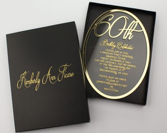 Acrylic Birthday Invitation: Gold Mirror, Boxed or Envelope
