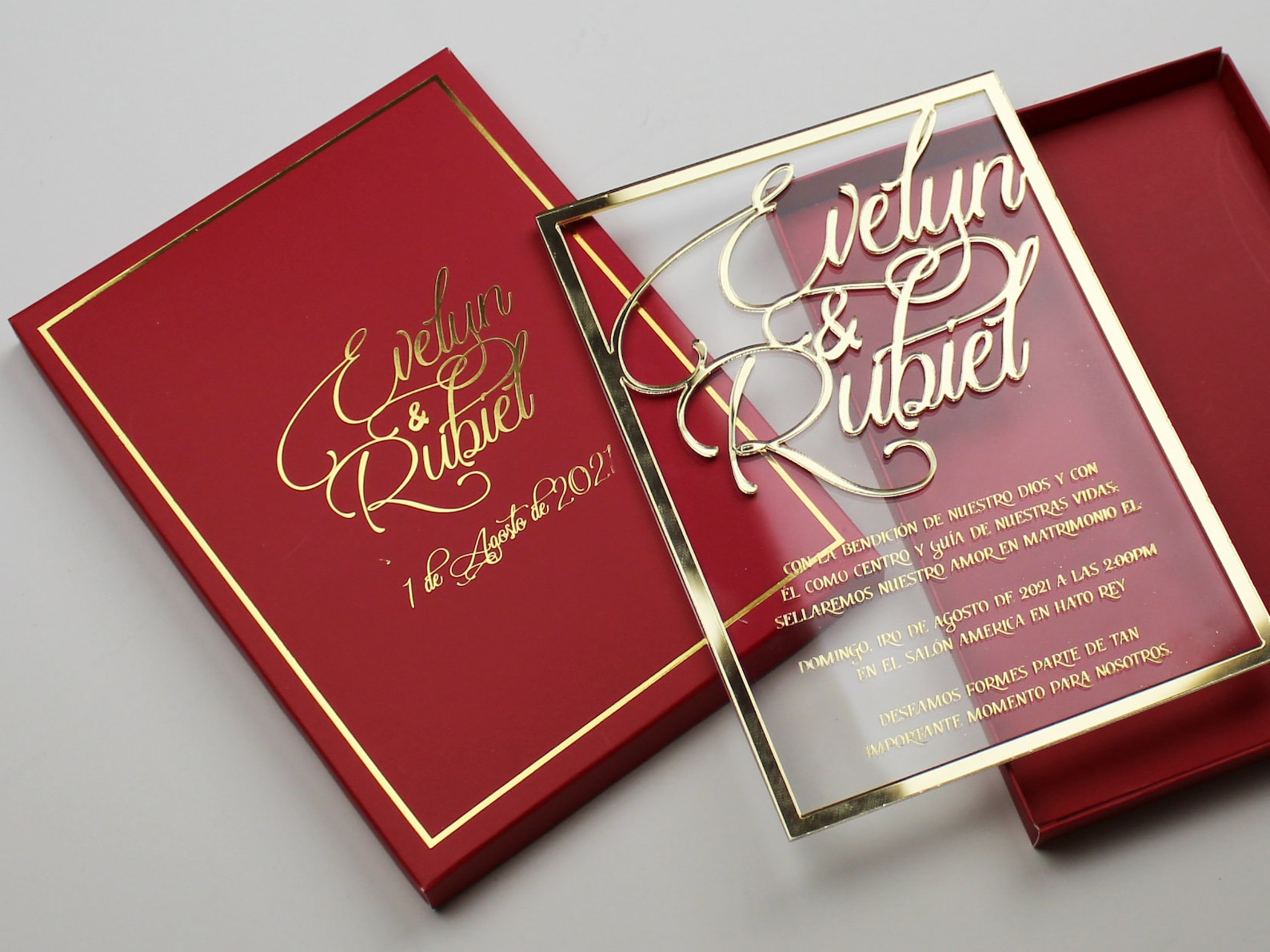 Gold Acrylic Invitations Engraved Clear Acrylic Wedding Etsy