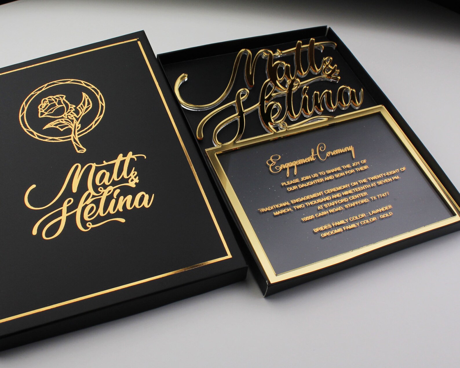 Gold Foil Engraved Clear Acrylic Invite With White Box Custom Etsy