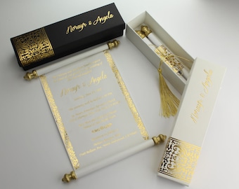 Royal Scroll Wedding Invitation with Box: Hot Foil Embossed, Handmade