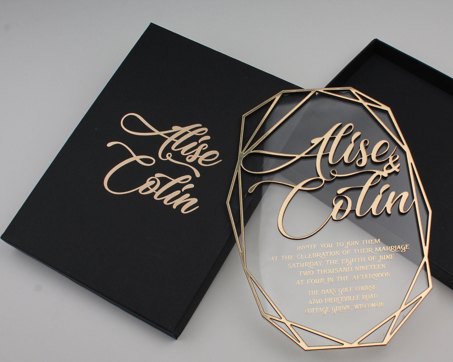 Barely There Black Clear Acrylic Uv Printed Invitation