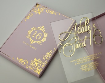 Luxury Acrylic Birthday Invitation | Real Hot Foil Sweet 16 Invite | Handmade High-End Party Card