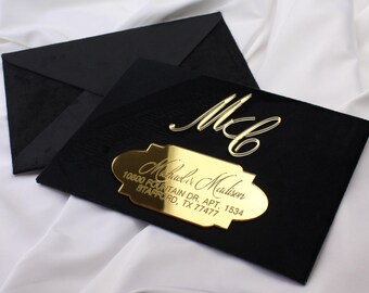 Elegant Acrylic Wedding Invite with Gold Foil Text – Velvet Envelope, Customizable