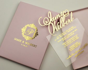 Luxury Acrylic Wedding Invitation Set: Gold Foil, 3D Clear Design