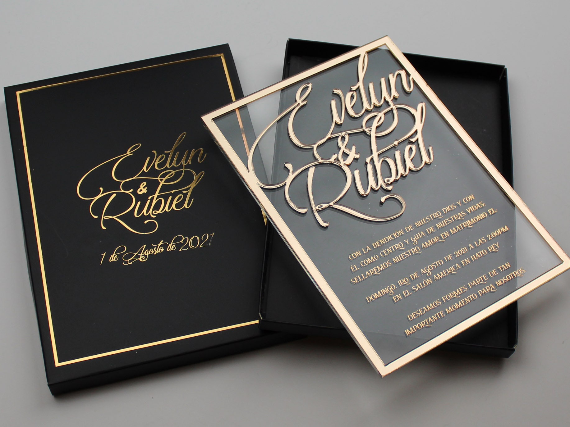 Gold Acrylic Invitations Engraved Clear Acrylic Wedding Etsy