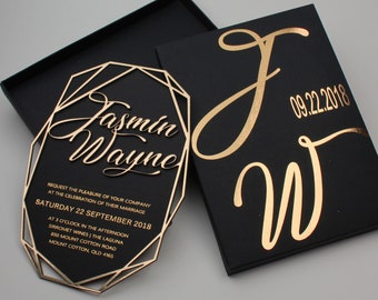 Geometric Gold Foil Wedding Invitation: 3D Embossed Card