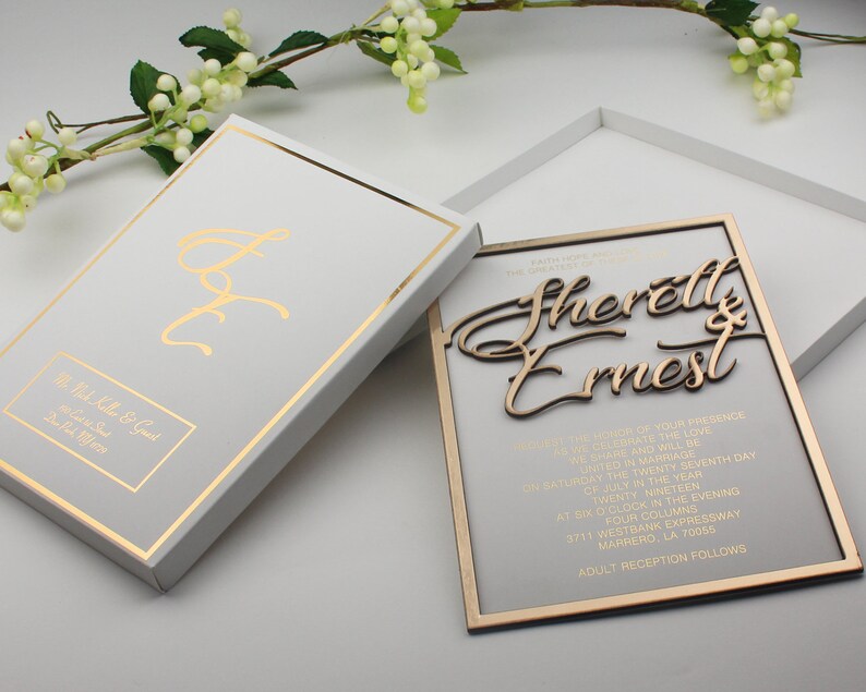 Gold Embossed Wedding Invitation Gold Black Invitation 3D Etsy