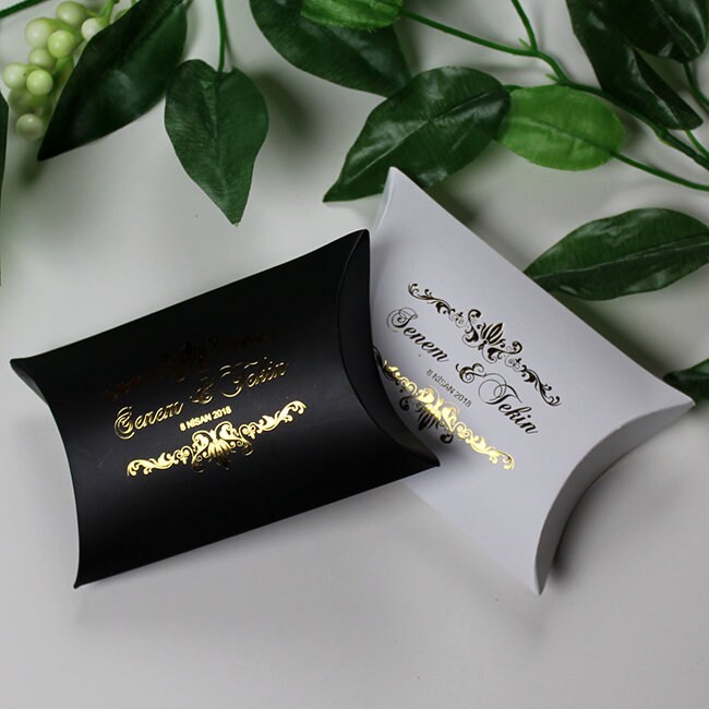 Customized Pillow Favor Box with Gold Names Gold Pillow Box Etsy