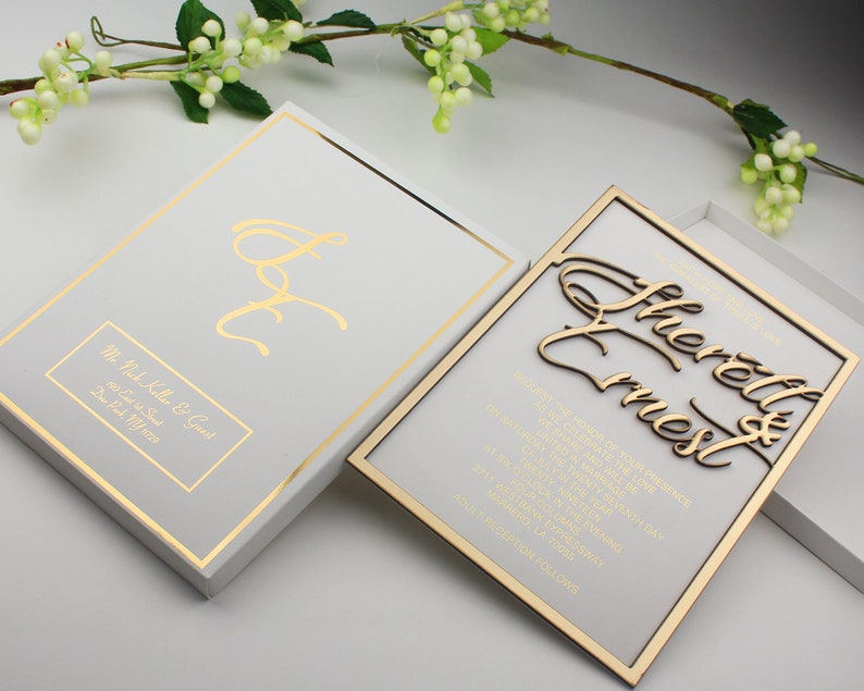 Gold Embossed Wedding Invitation Gold Black Invitation 3D Etsy