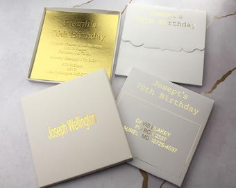 70th Birthday Invitations: Gold Letterpress, Boxed or Envelope