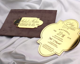 Luxury Gold Mirror Acrylic Wedding Invitation with Velvet Envelope