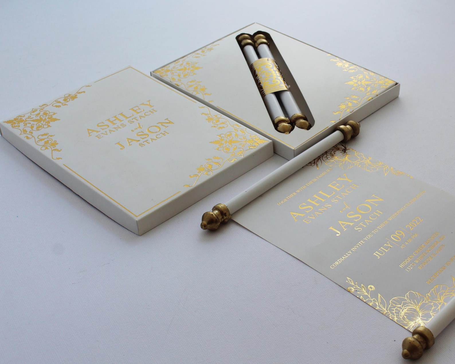 Custom Scroll Wedding Invitation With Golden Box - Etsy