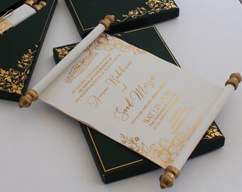 Luxury Floral Scroll Wedding Invitation: Hot Foil Keepsake Box