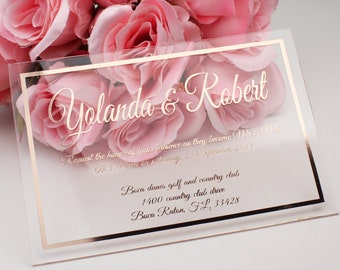 Rose Gold Foil Acrylic Wedding Invitation: Elegant Clear Plexiglass Invite