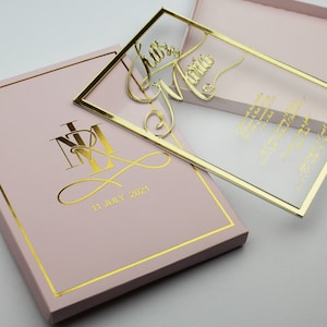 Gold Foil Acrylic Wedding Invitation: Elegant Plexiglass with Custom Box