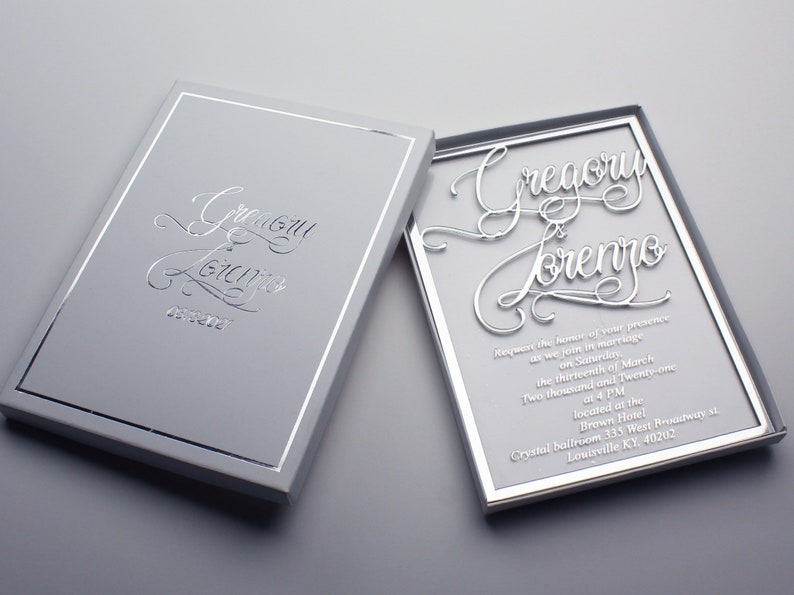 Transparent Invitation, Silver Wedding Luxury Invitations, Clear Invitation, Acrylic Custom Invitations, Mirror Wedding Invites image 3