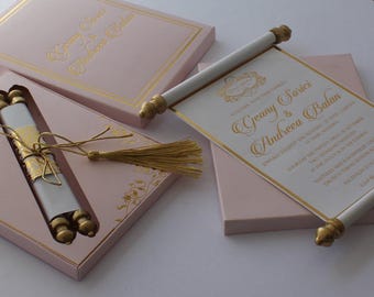 Scroll Wedding Invitation: Elegant Bride and Groom Invites