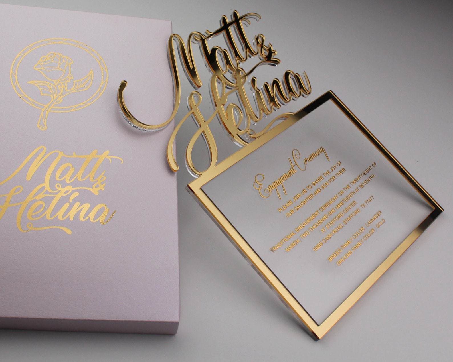 Gold Foil Engraved Clear Acrylic Invite With White Box Custom Etsy