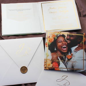 Hochzeitseinladungsreihe, anpassbares dreifaches Hochzeitseinladungsset, Rsvp-Karte für Gast-Trifold-Hardcover-Hochzeitseinladung mit Foto