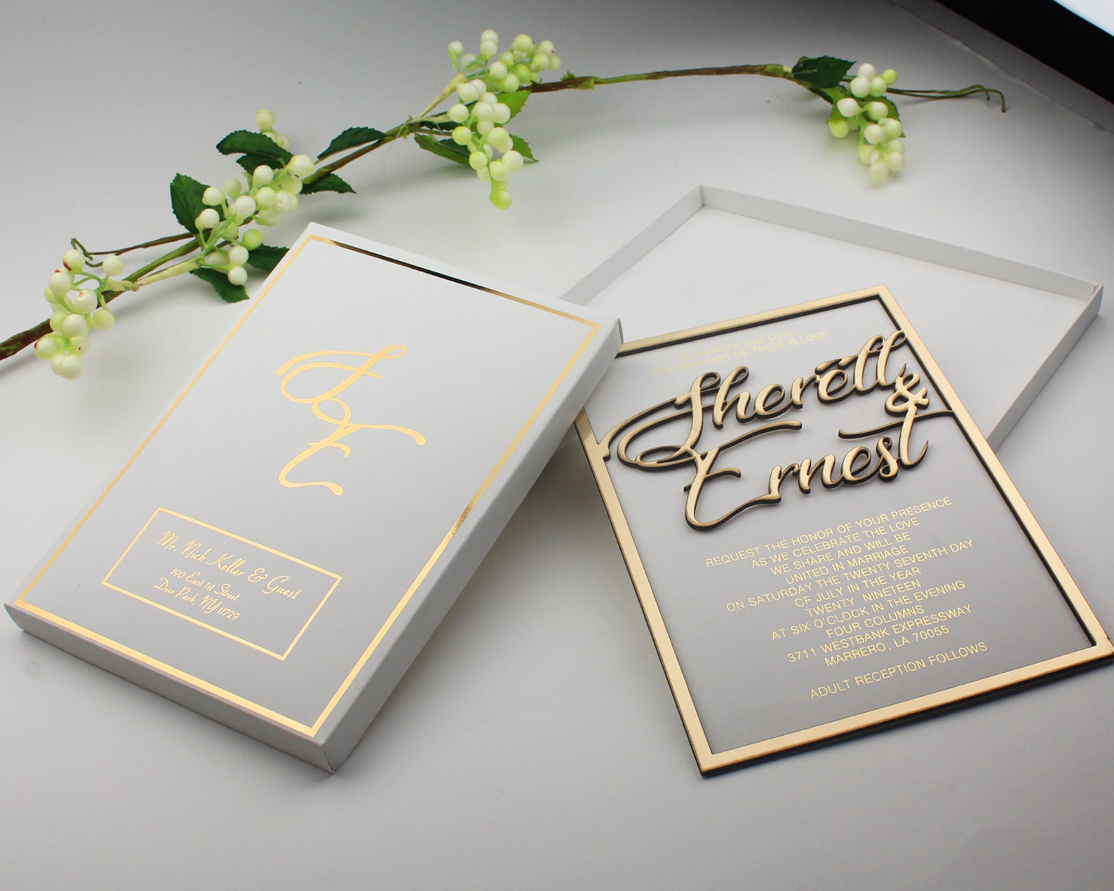 Gold Embossed Wedding Invitation Gold Black Invitation 3D Etsy