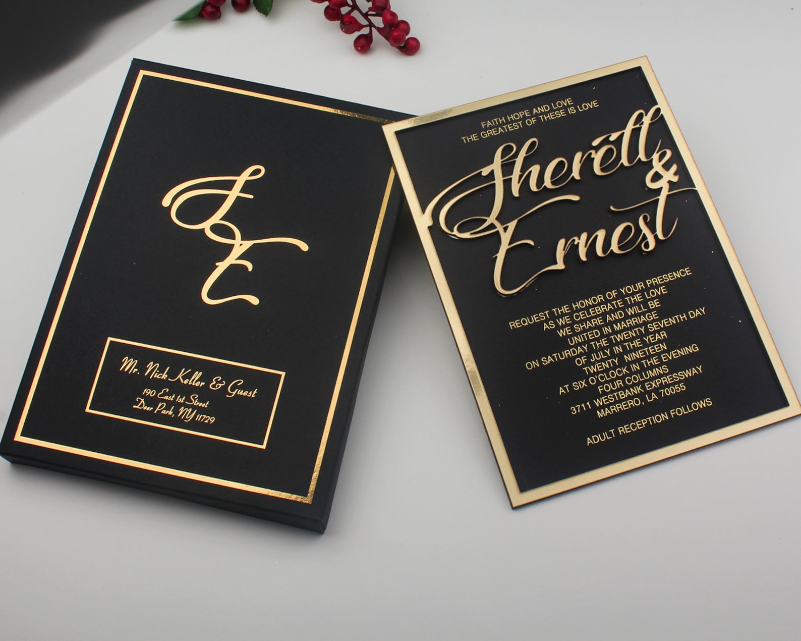Gold Embossed Wedding Invitation Gold Black Invitation 3D Etsy