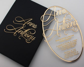 Luxury Acrylic Wedding Invitation: Hot Foil & Letterpress, Elegant Box