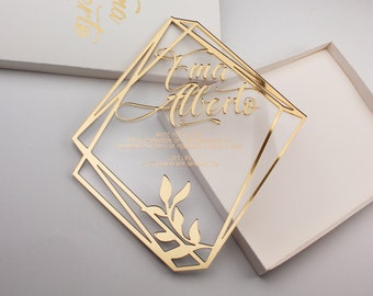 Luxury Acrylic Wedding Invitation: Gold Foil, Handmade Stationery