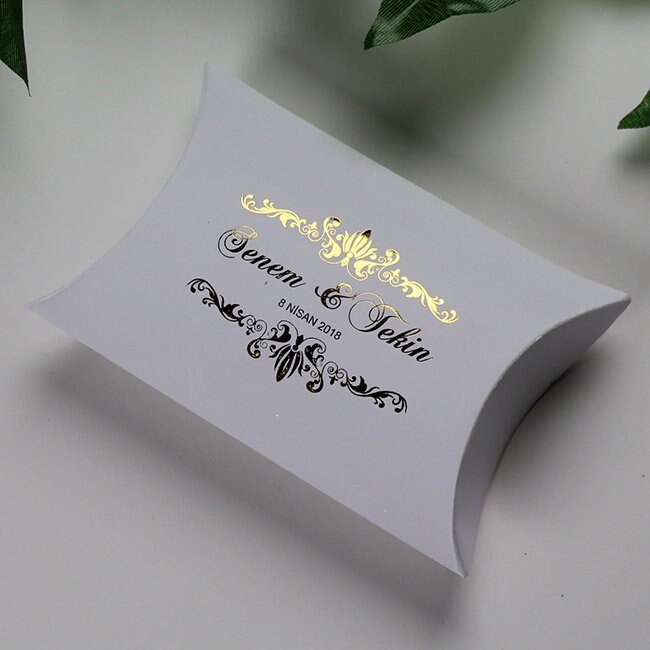Customized Pillow Favor Box with Gold Names Gold Pillow Box Etsy