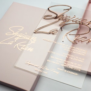 Rose Gold Acryl Hochzeitseinladungs-Set: Folie, Custom Box