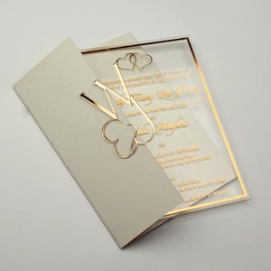 Invitación de boda personalizada en acrílico, diseño moderno y elegante, invitaciones de lujo con estampado en caliente y sobre
