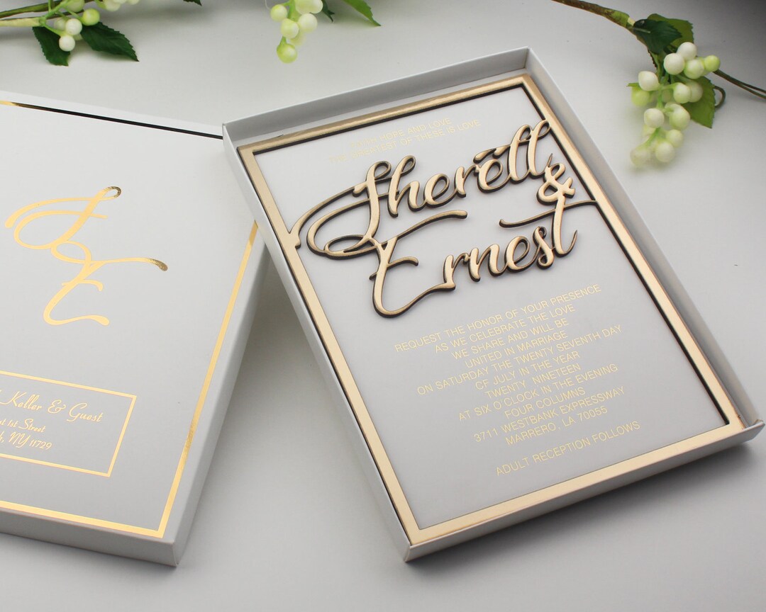 Gold Embossed Wedding Invitation Gold Black Invitation 3D Etsy