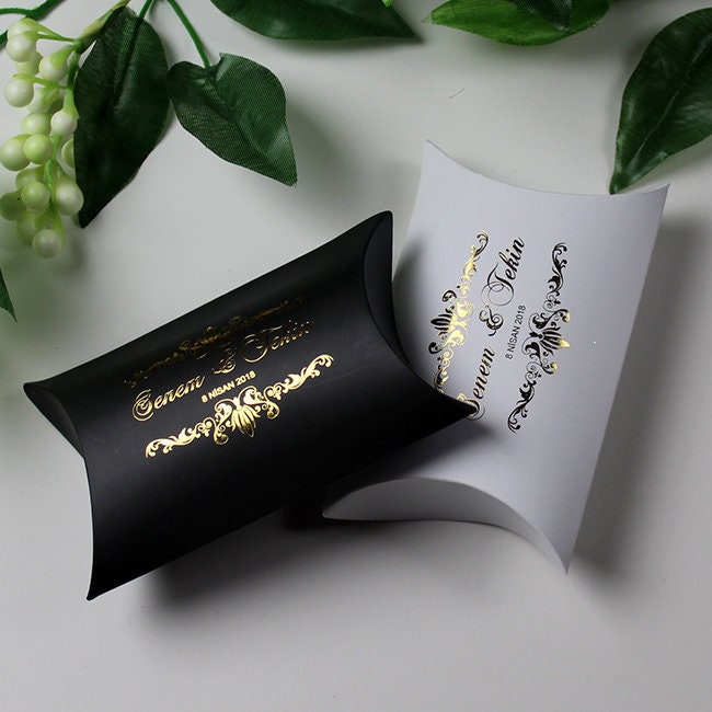 Customized Pillow Favor Box with Gold Names Gold Pillow Box Etsy