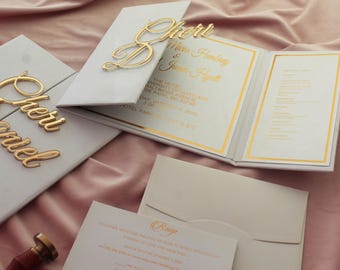 Luxury Hardcover Wedding Invitation: Gold Foil Gatefold with RSVP