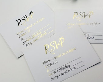 Gold Foiled Wedding RSVP Card, Response Card, Wedding RSVP Card, Personalised Reply Card, Guest Response, Modern Wedding, Foiled RSVP Card