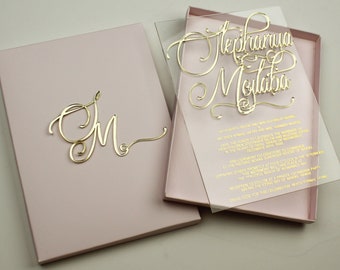 Embossed Acrylic Wedding Invitation: Real Gold Foil, Handmade Luxury