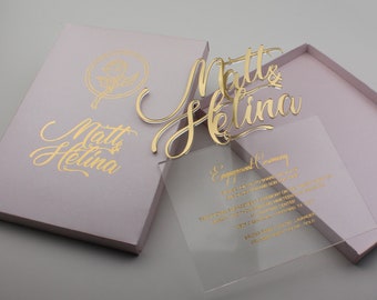 Gold Foil Acrylic Wedding Invitation: Clear Plexiglass with White Box