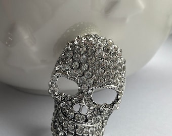Broche de caveira com strass, presente de joia com caveira