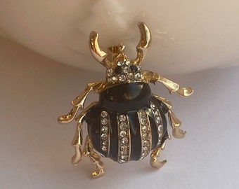 Beetle brooch, rhinestone beetle brooch, stripy beetle brooch, beetle jewellery, beetle gift