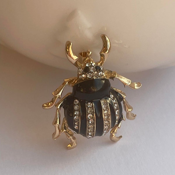 Beetle brooch, rhinestone beetle brooch, stripy beetle brooch, beetle jewellery, beetle gift