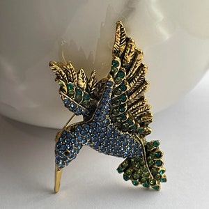 Broche colibri, pendentif colibri, cadeau colibri, colibri en strass, broche oiseau, broches pour femme