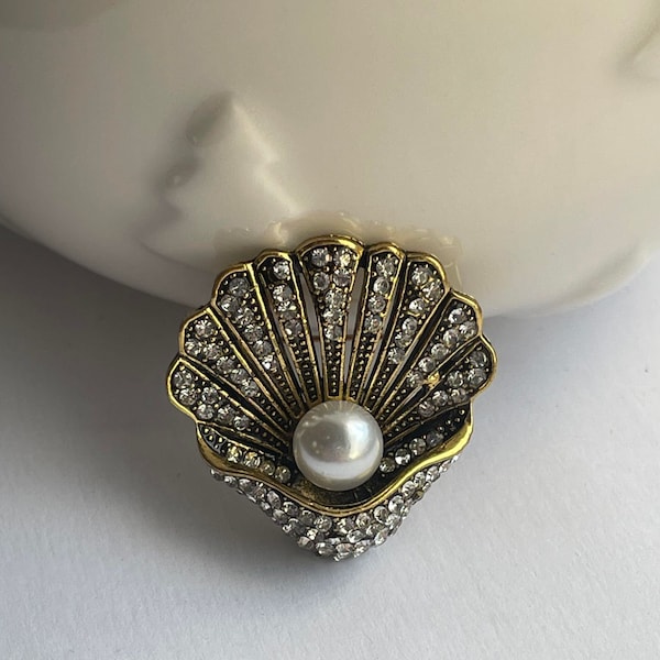 Broche de concha de estilo vintage, broche de concha, broche de perla de concha, joyería de concha